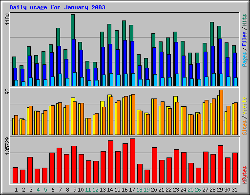 Daily usage for January 2003